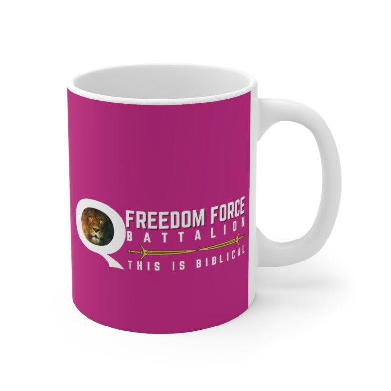 5:5 Lion Mug with Cross - Fuschia - Ceramic Mugs (11oz15oz20oz) - Image 3