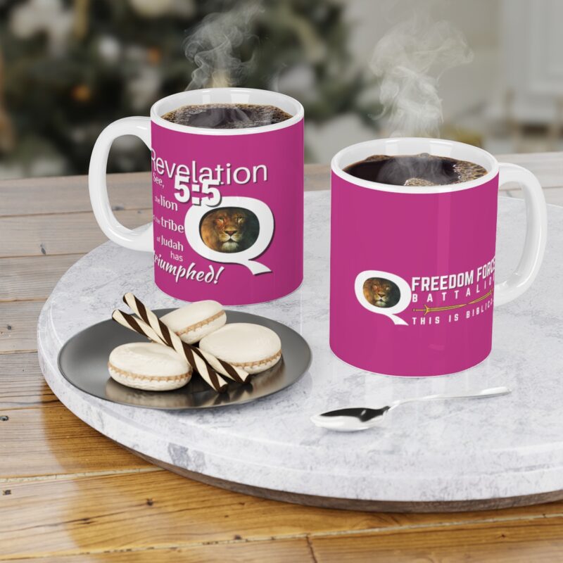 5:5 Lion Mug with Cross - Fuschia - Ceramic Mugs (11oz15oz20oz) - Image 4
