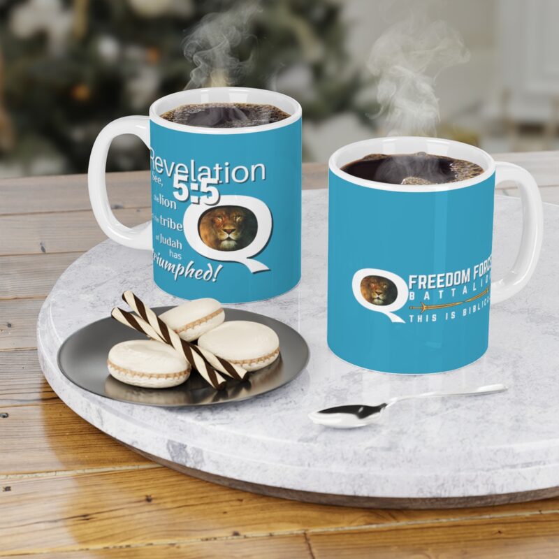 5:5 Lion Mug with Cross - Turquoise - Ceramic Mugs (11oz15oz20oz)