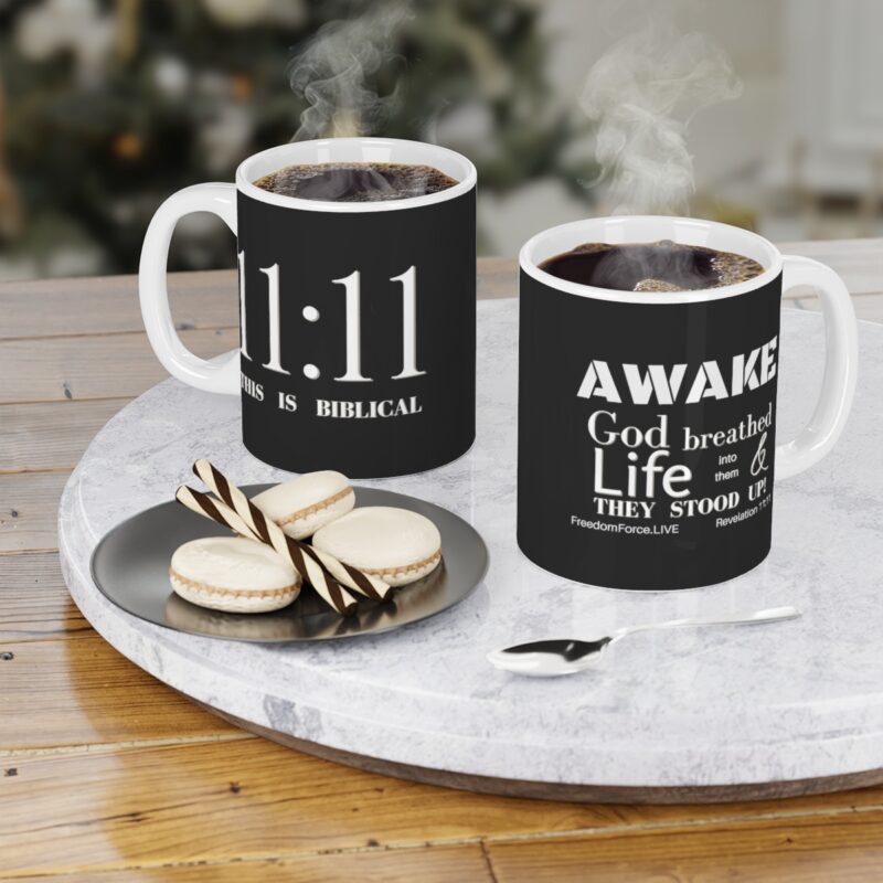 Awake 11:11 Mug with Cross - Black - Ceramic Mugs (11oz15oz20oz) - Image 4
