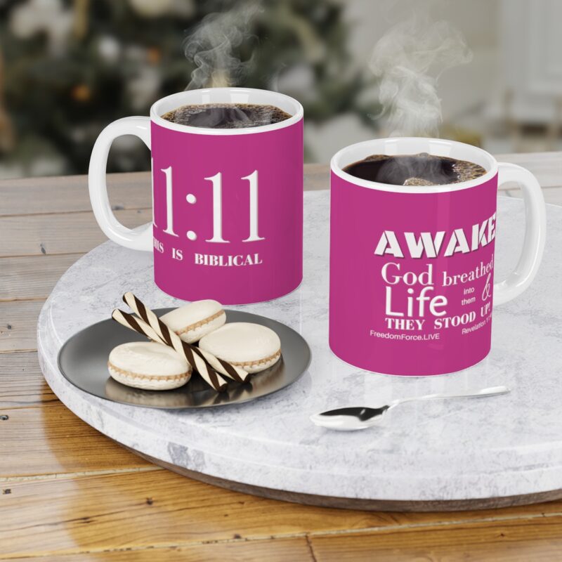 Awake 11:11 Mug with Cross - Fuschia - Ceramic Mugs (11oz15oz20oz) - Image 14