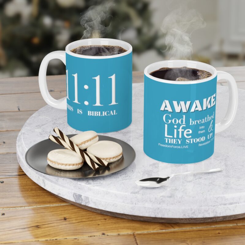Awake 11:11 Mug with Cross - Turquoise - Ceramic Mugs (11oz15oz20oz) - Image 4