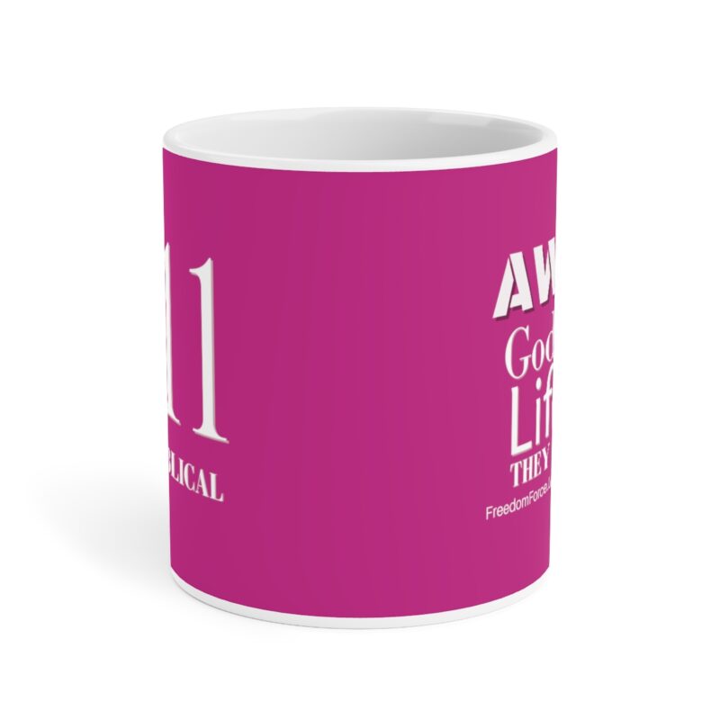Awake 11:11 Mug with Cross - Fuschia - Ceramic Mugs (11oz15oz20oz) - Image 2