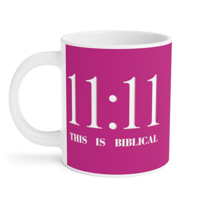 Awake 11:11 Mug with Cross - Fuschia - Ceramic Mugs (11oz15oz20oz) - Image 3