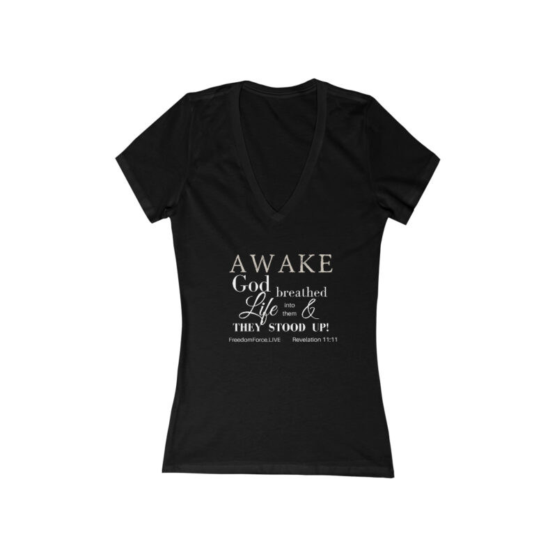 AWAKE!  Revelation 11:11 Women's Jersey Short Sleeve Deep V-Neck Tee - Image 3