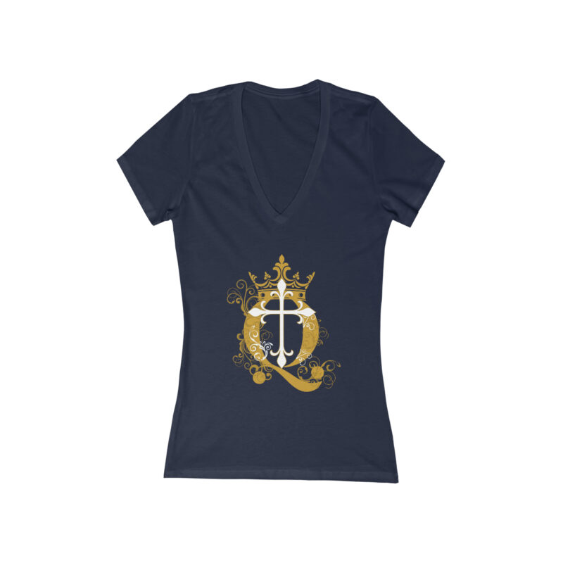 Crown Q Cross - Women's Jersey Short Sleeve Deep V-Neck Tee - Image 7