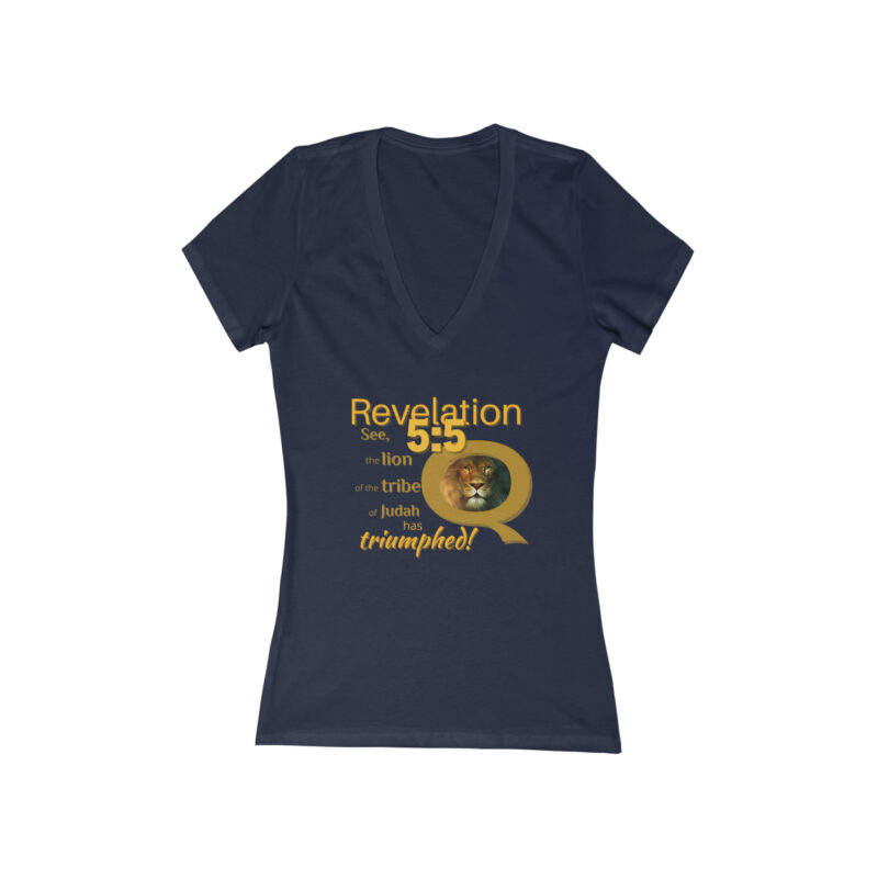 The Lion of the Tribe of Judah has Triumphed! Women's Jersey Short Sleeve Deep V-Neck Tee - Image 5