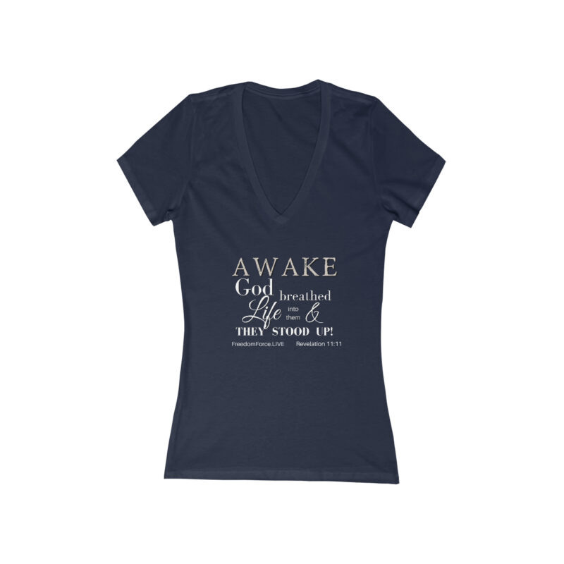 AWAKE!  Revelation 11:11 Women's Jersey Short Sleeve Deep V-Neck Tee - Image 7