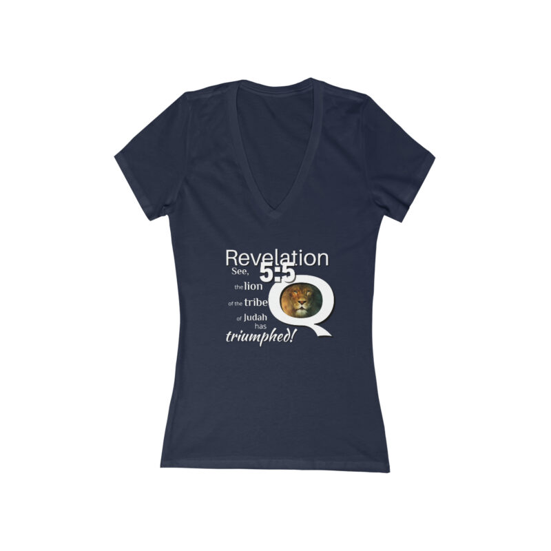 The Lion of the Tribe of Judah has Triumphed!  Women's Jersey Short Sleeve Deep V-Neck Tee - Image 3