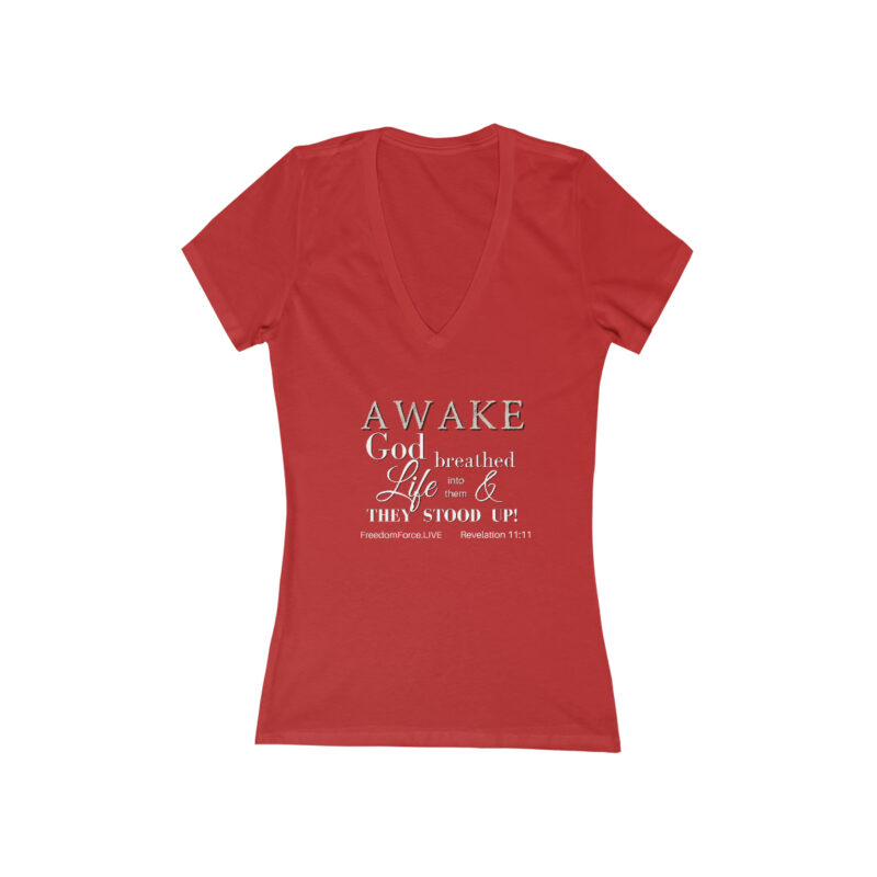 AWAKE!  Revelation 11:11 Women's Jersey Short Sleeve Deep V-Neck Tee