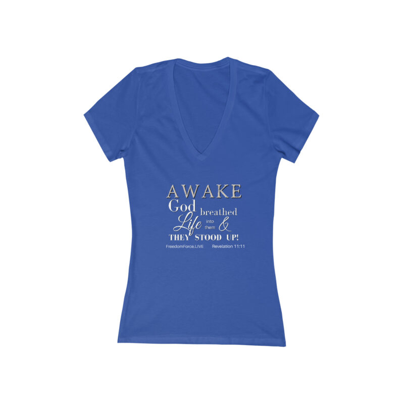 AWAKE!  Revelation 11:11 Women's Jersey Short Sleeve Deep V-Neck Tee - Image 5