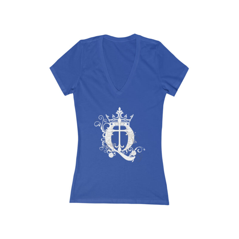 Cross Q and Crown - Women's Jersey Short Sleeve Deep V-Neck Tee - Image 5