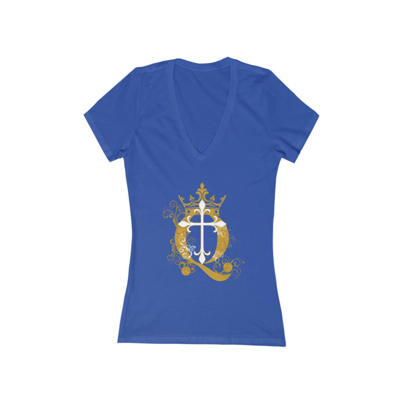 Crown Q Cross - Women's Jersey Short Sleeve Deep V-Neck Tee - Image 5