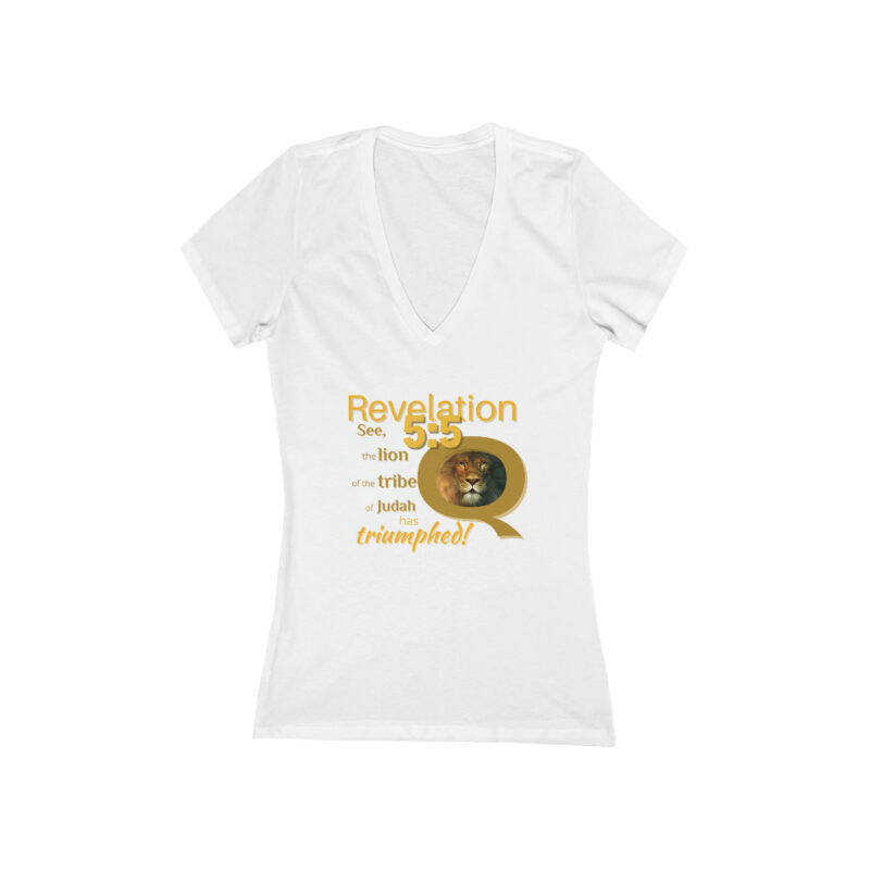 The Lion of the Tribe of Judah has Triumphed! Women's Jersey Short Sleeve Deep V-Neck Tee - Image 3