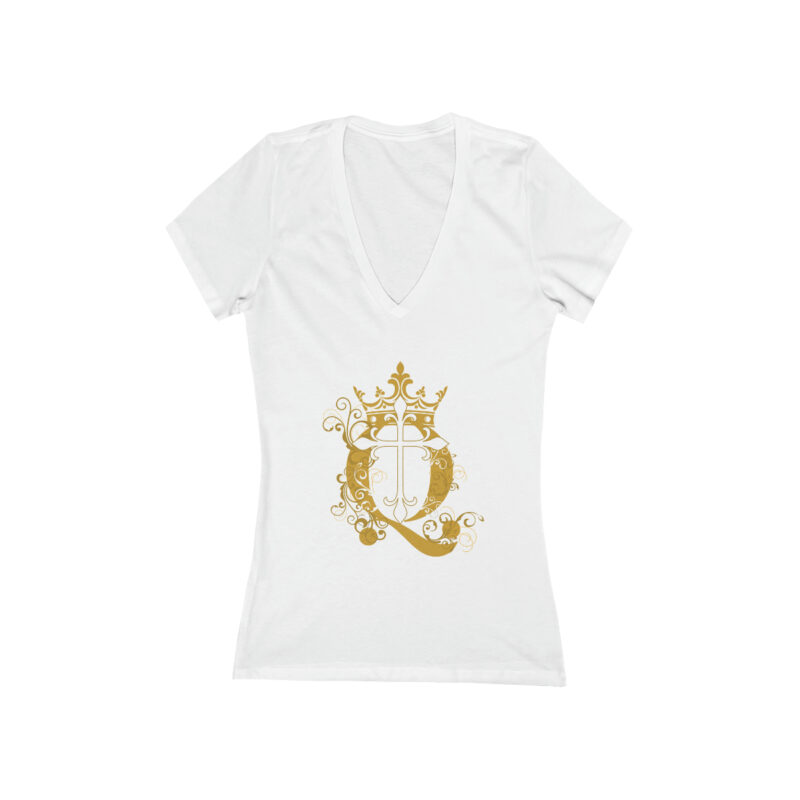 Crown Q Cross - Women's Jersey Short Sleeve Deep V-Neck Tee - Image 3